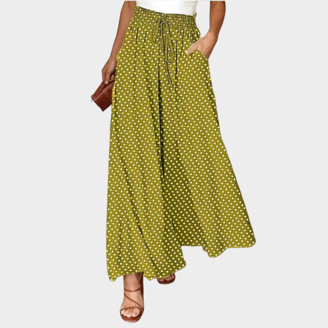 Polka Dot Women Trousers – Wide-Leg – Drawstring Waist – Lightweight Breathable Fabric – Multiple Colours