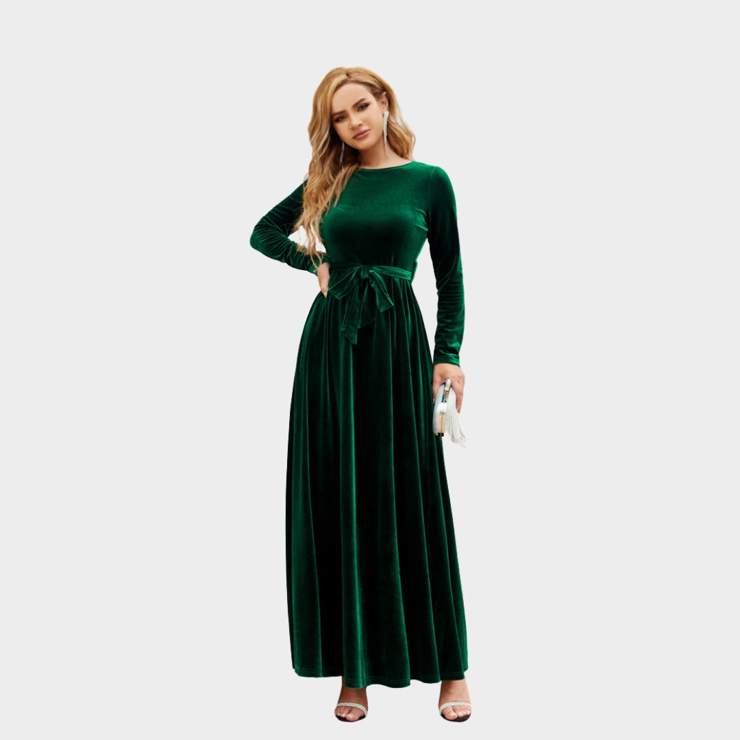 Women’s Long Velvet Maxi Dress – Elegant Formal Evening Gown, Solid Color, Bordeaux, Black, Blue, Green