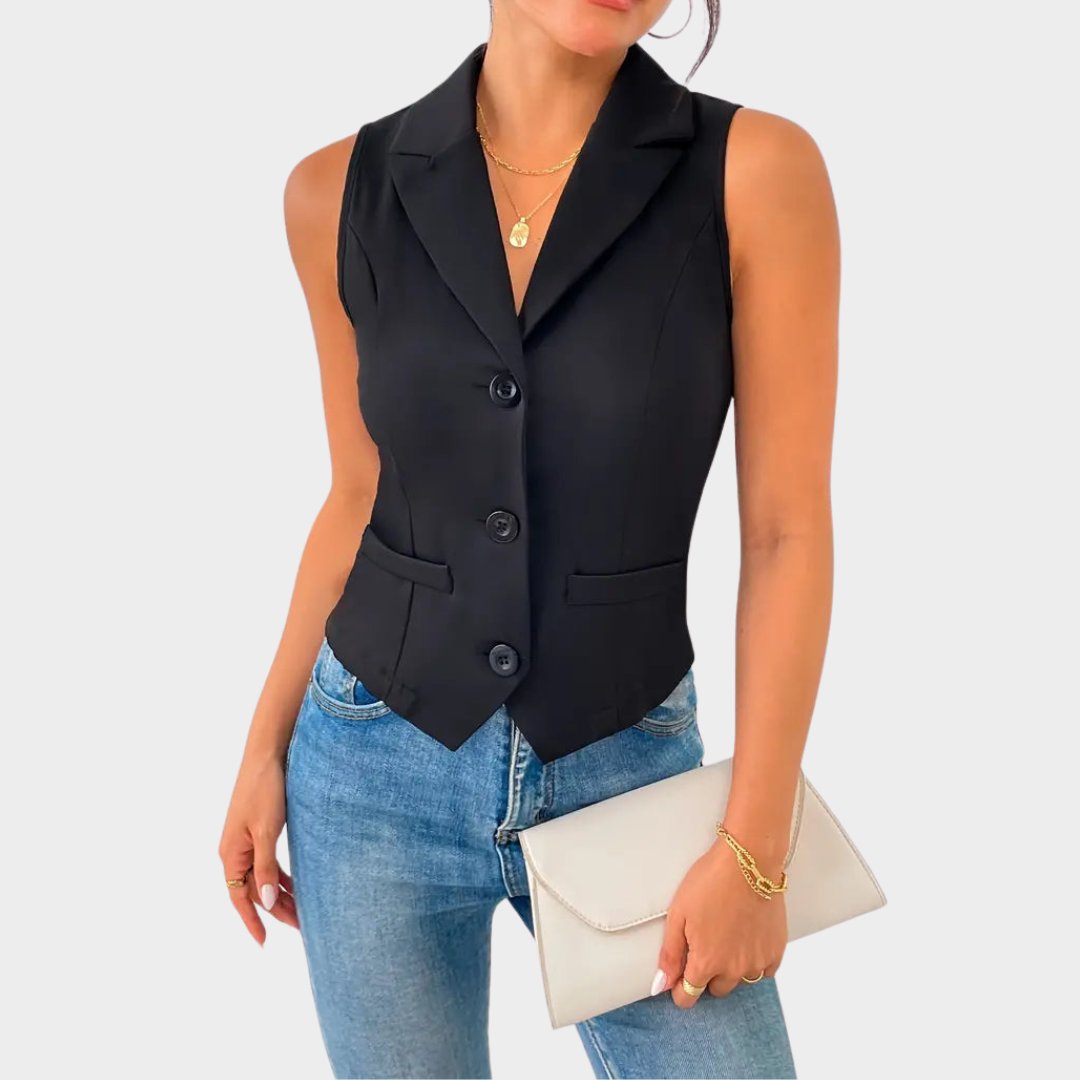 Women's Blouse – Elegant Long Sleeve – Button-Up – Classic Collar – Cotton Blend – Black