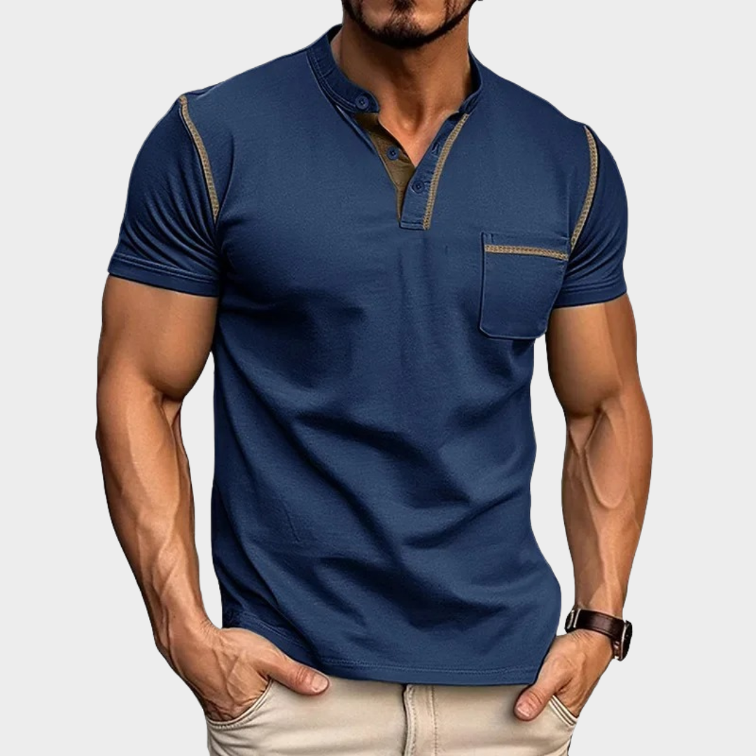 Men’s Short Sleeve Henley Shirt – Elastic Breathable Fit – Button-Up Crewneck – Multiple Colours