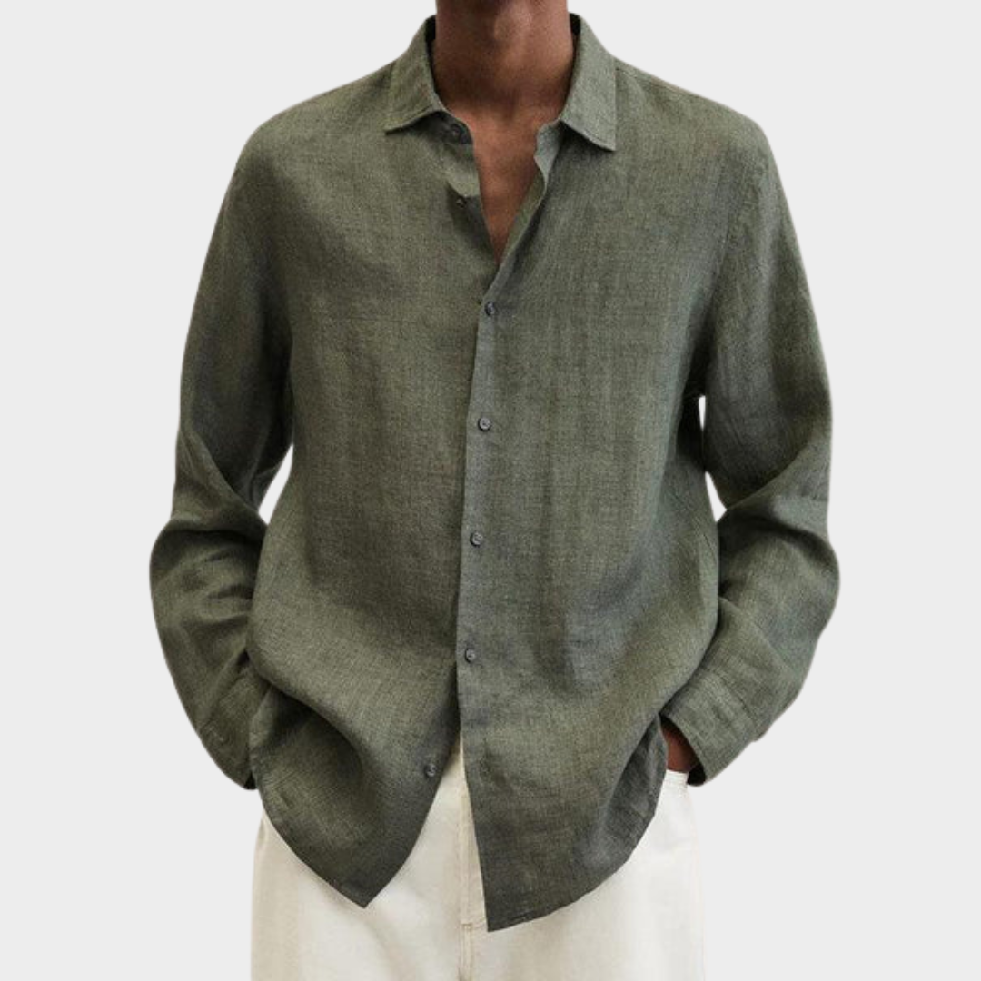 Men’s Cotton Linen Shirt – Long Sleeve – Turn-Down Collar – Button-Up – Multiple Colours