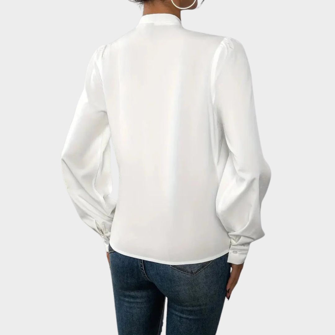 Women's V-Neck Long-Sleeved Shirt – Elegant & Stylish – Soft Fabric – White