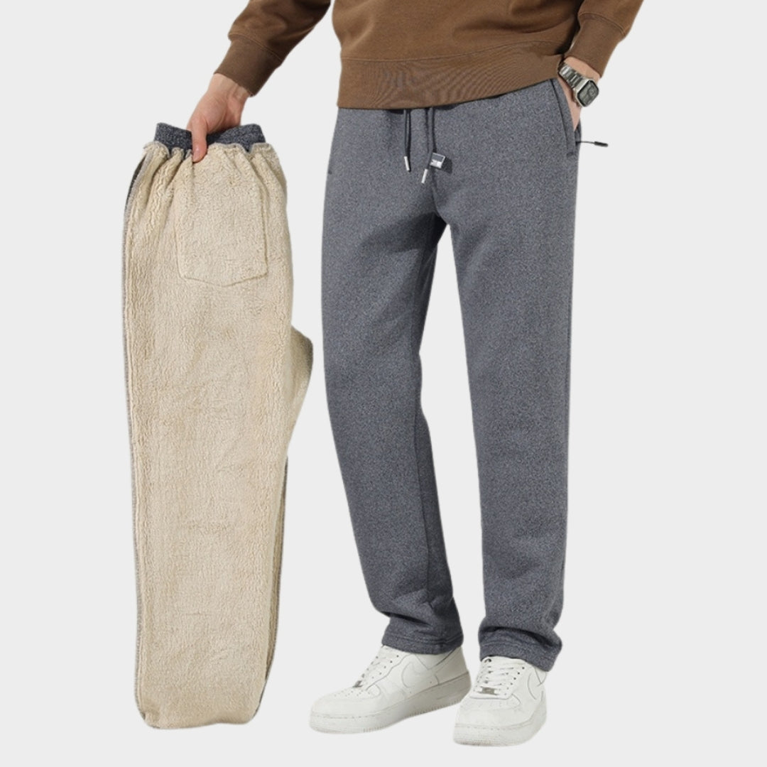 Men’s Winter Cashmere Jogging Pants - Fleece Warm Thick Casual Sports Trousers, Drawstring, Large Size, Black, Grey