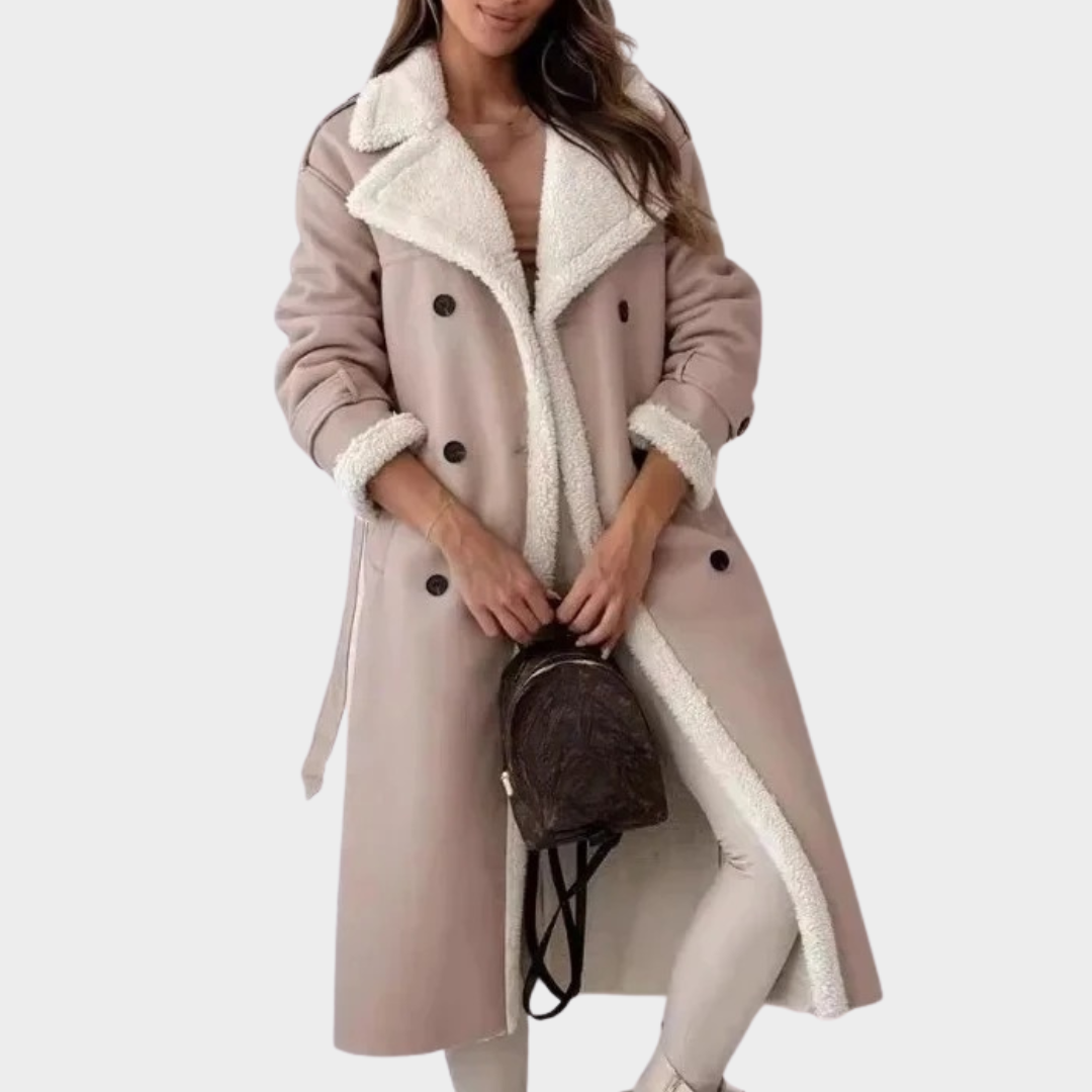 Women Double Lapel Plush Coat – Soft Composite Fur Longline Outerwear – Elegant Tailored Fit – Multiple Colours