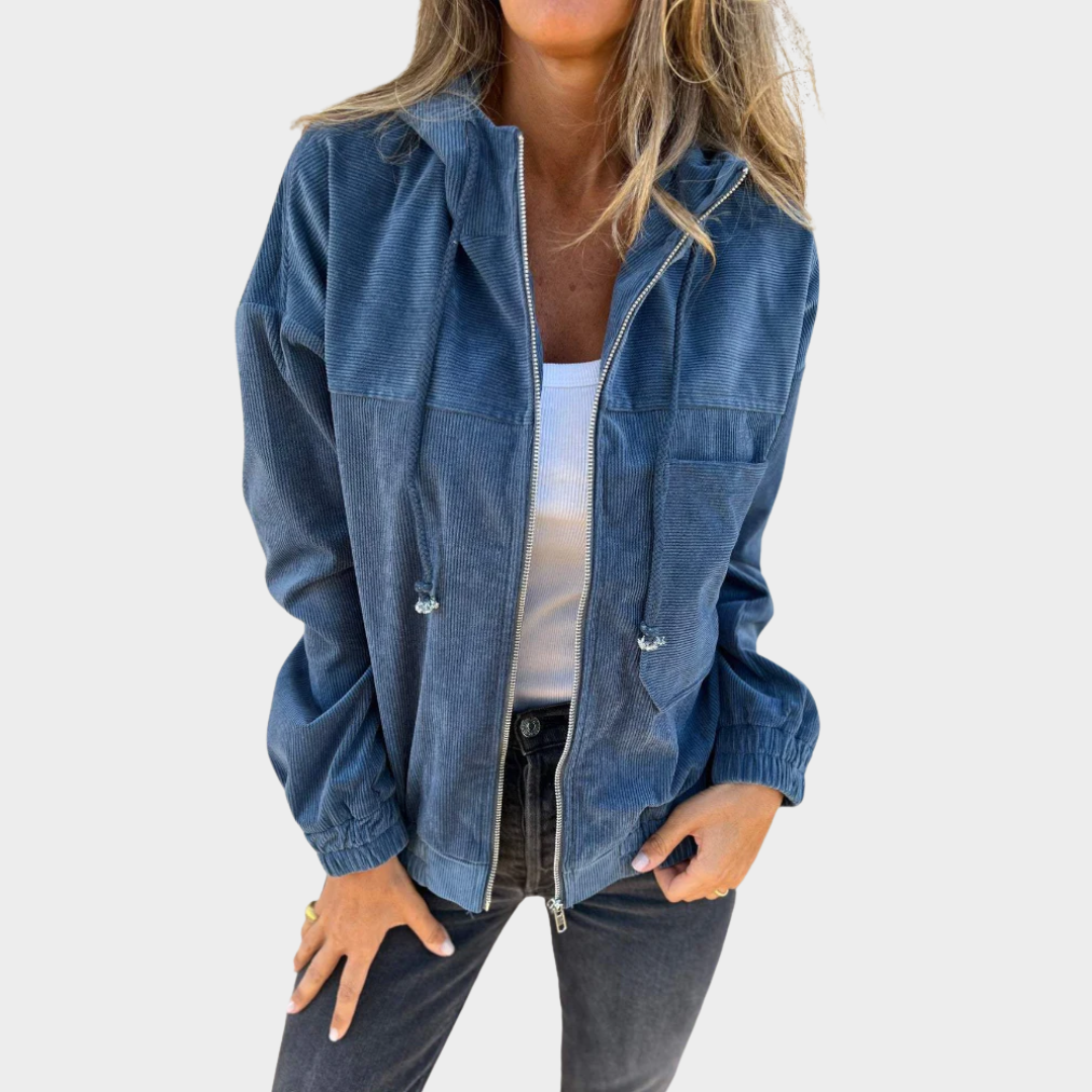 Women’s Hooded Jacket – Relaxed Fit with Zipper Closure – Side Pockets – Hip Length – Multiple Colours