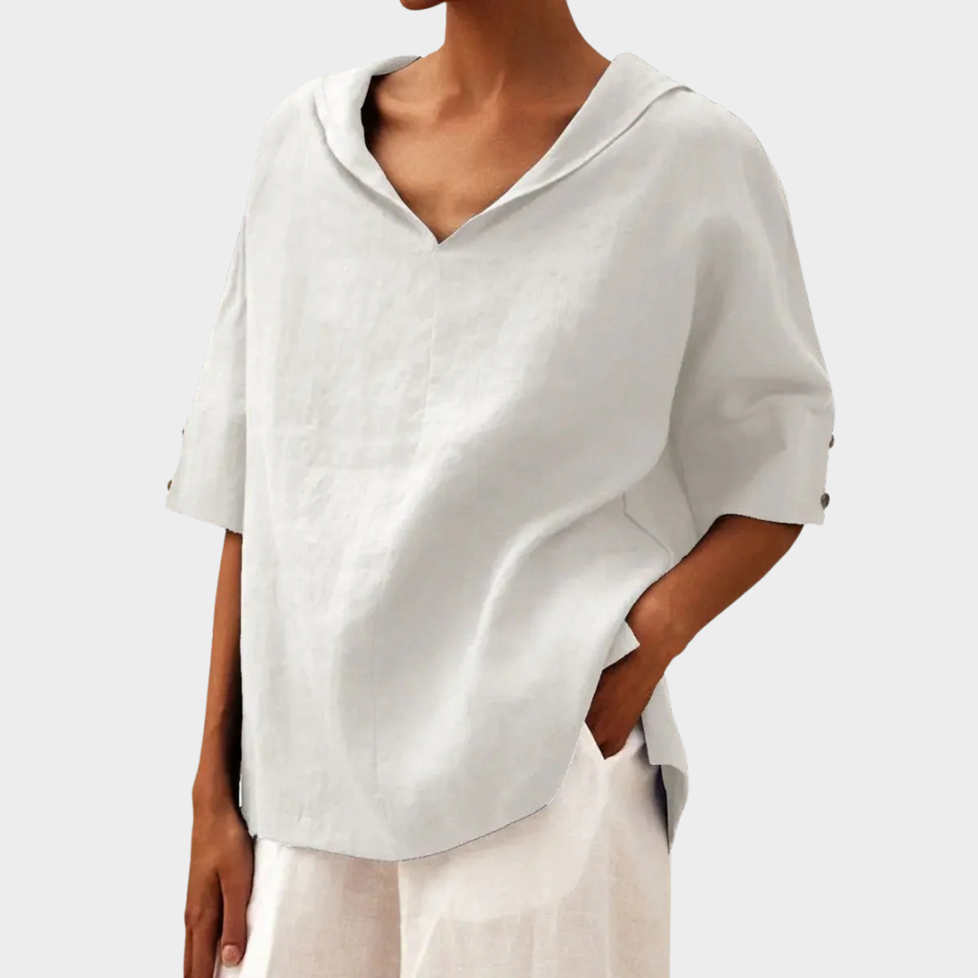 Women’s V-Neck Short Sleeve Shirt – Loose Fit Casual Top – Lightweight Fabric – Multiple Colours