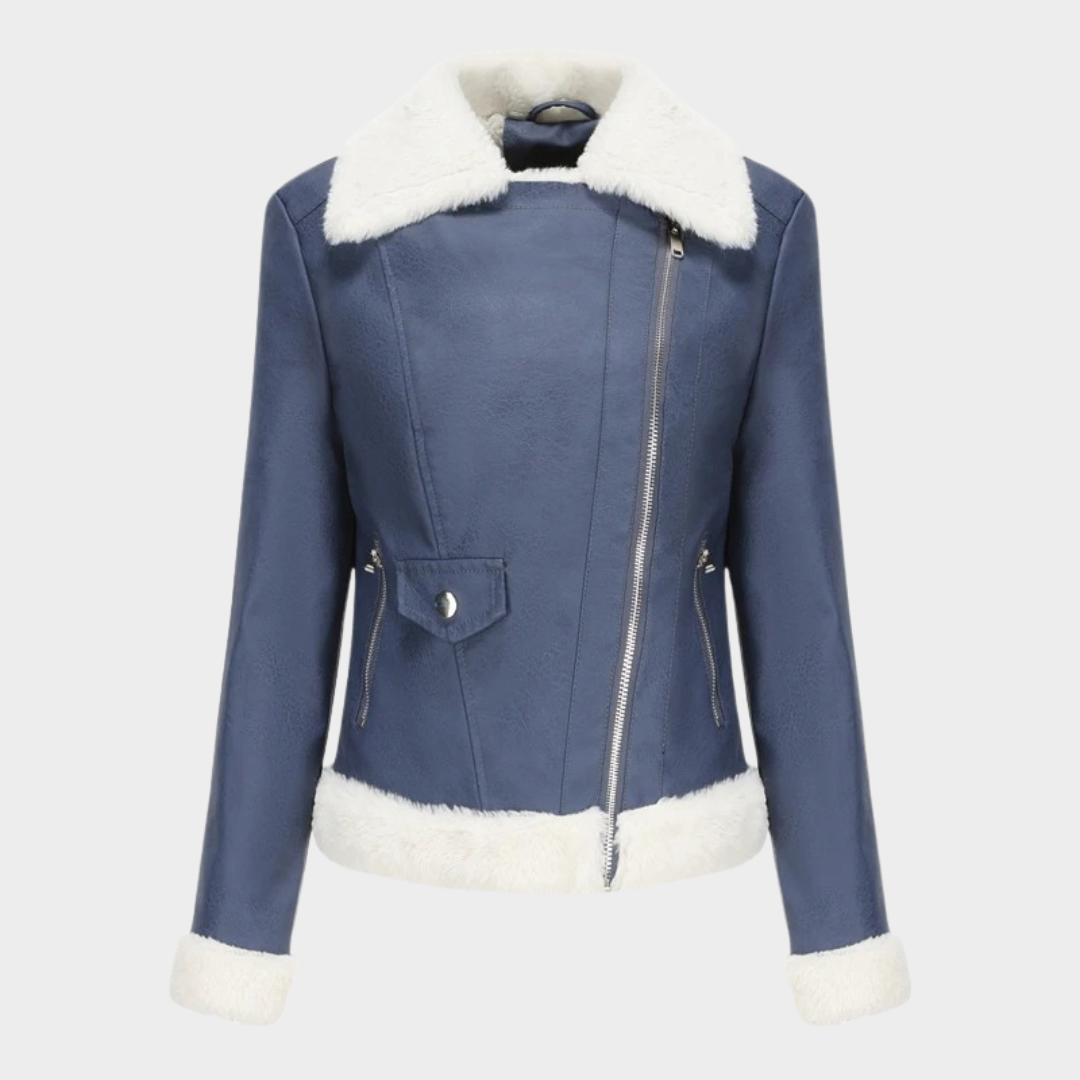 Women’s Fleece-Lined Leather Biker Jacket – Short Motorcycle Style with Warm Casual Fit – Multiple Colours