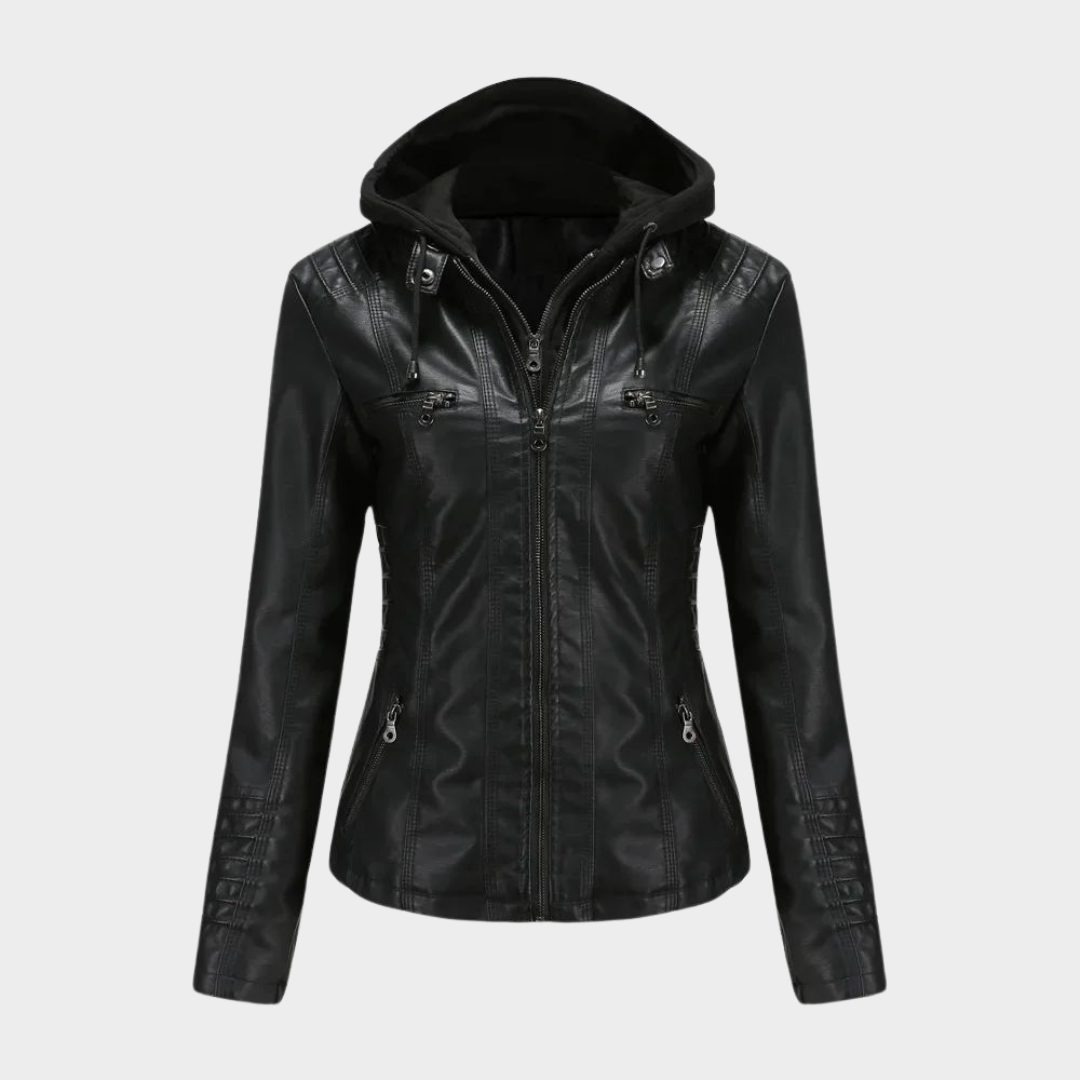 Women's Hooded Leather Jacket – 2-Piece Set – Removable Design – PU Leather Coat – Multiple Colours