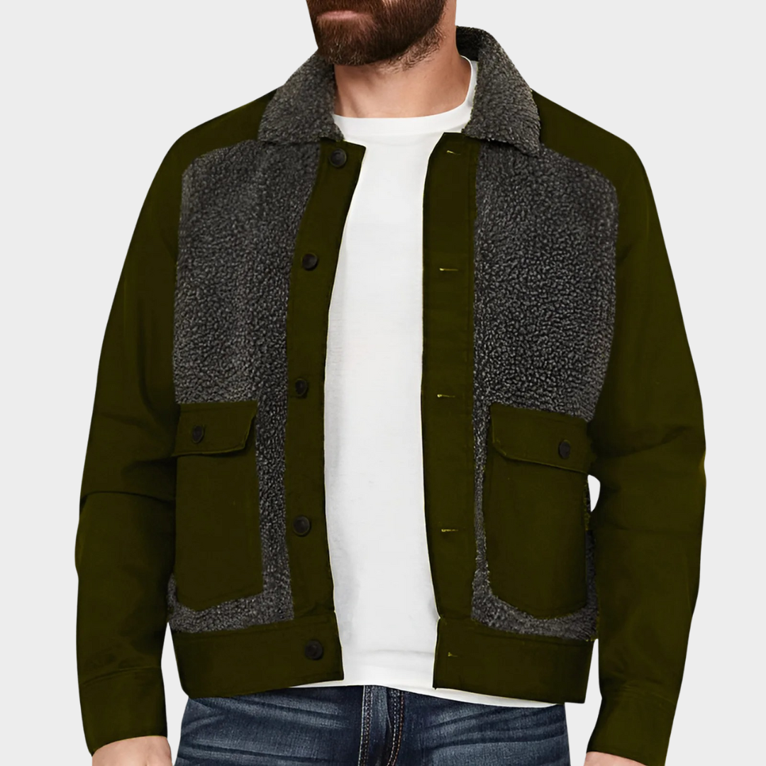 Men’s Patchwork Wool Blend Jacket – Regular Fit Waist-Length Outerwear with Sherpa Collar – Multiple Colours