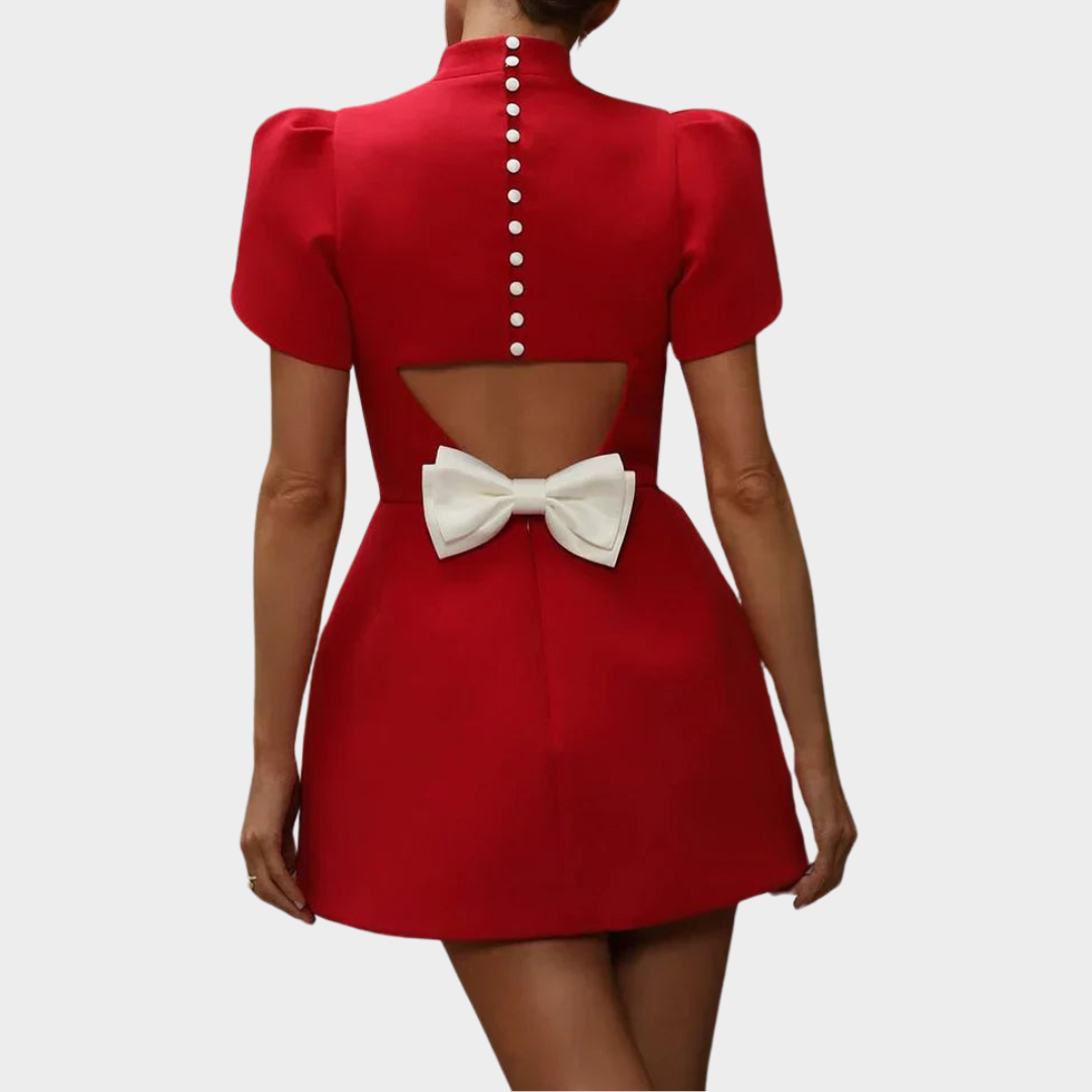 Women's Elegant Mini Dress – Hollow Out Bow Detail – Chic & Stylish – Multiple Colours