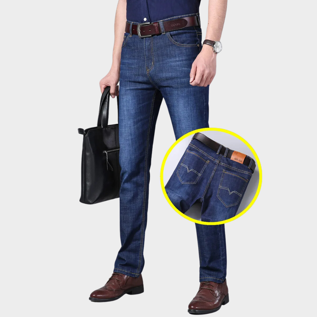 Men's Baggy Straight Jeans - Summer Thin Pants in Light Blue, Black, Dark Blue with High Elasticity