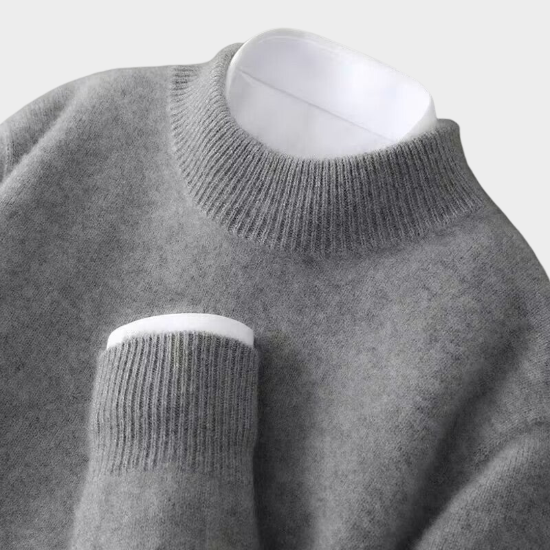Men Cashmere Sweater – Soft Pure Cashmere with Mock Neck and Ribbed Trim – Relaxed Fit Timeless Knitwear – Multiple Colours