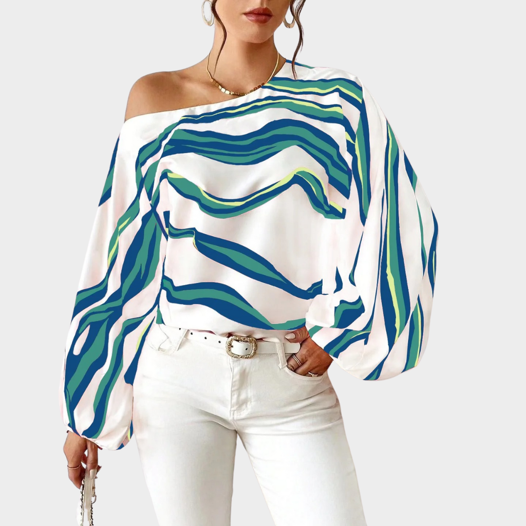 Women’s Off Shoulder Striped Blouse – Casual Loose Fit Lantern Sleeve Shirt – Lightweight Printed Top – Multiple Colours