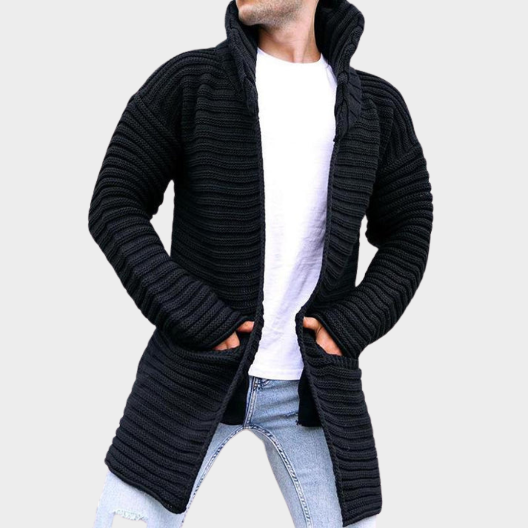 Men's Knitted Cardigan Sweater – Turtleneck Long Sleeve Coat – Multiple Colours