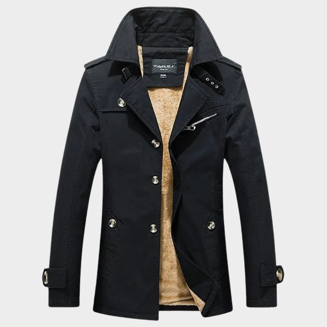 Men’s Classic Trench Coat – Long Sleeve Outerwear with Belt and Button Details – Structured Fit Water-Resistant Cotton Blend – Multiple Colours