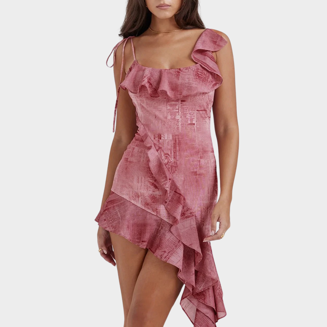 Women's Mini Dress – Sleeveless Lace-Up – Slash Neck – High Waist – Pink