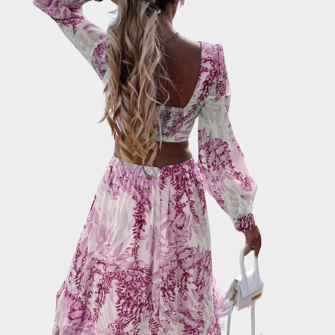 Women’s Printed V-Neck Long Sleeve Dress – Elegant Lightweight Fit with All-Over Pattern – Casual Beachwear Style – Multiple Colours