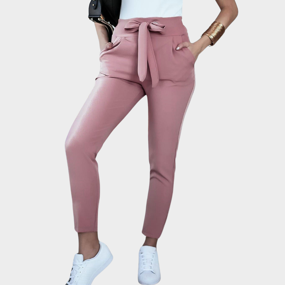 Women's High-Waist Pencil Trousers – Slim Fit – Bandage Detail – Pocket Design – Stylish Streetwear – Multiple Colours