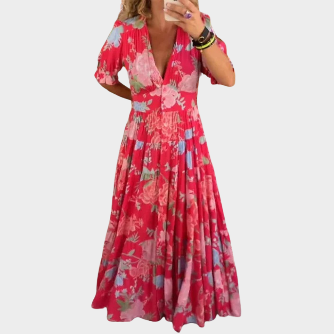 Women’s Boho Maxi Dress – Short Sleeve Casual A-Line Flounce Beach Dress – Lightweight Fabric – Multiple Colours