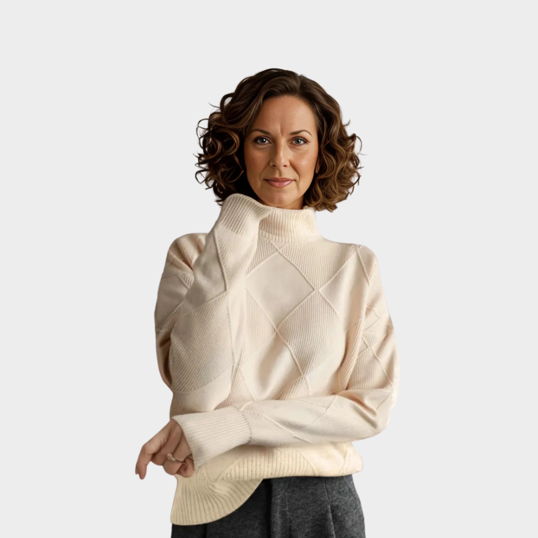 Warm Women’s Knitted Pullover – High Neckline, Long Sleeves, Loose Fit, Orange, Purple Blue, Pink, Cozy for Fall & Winter