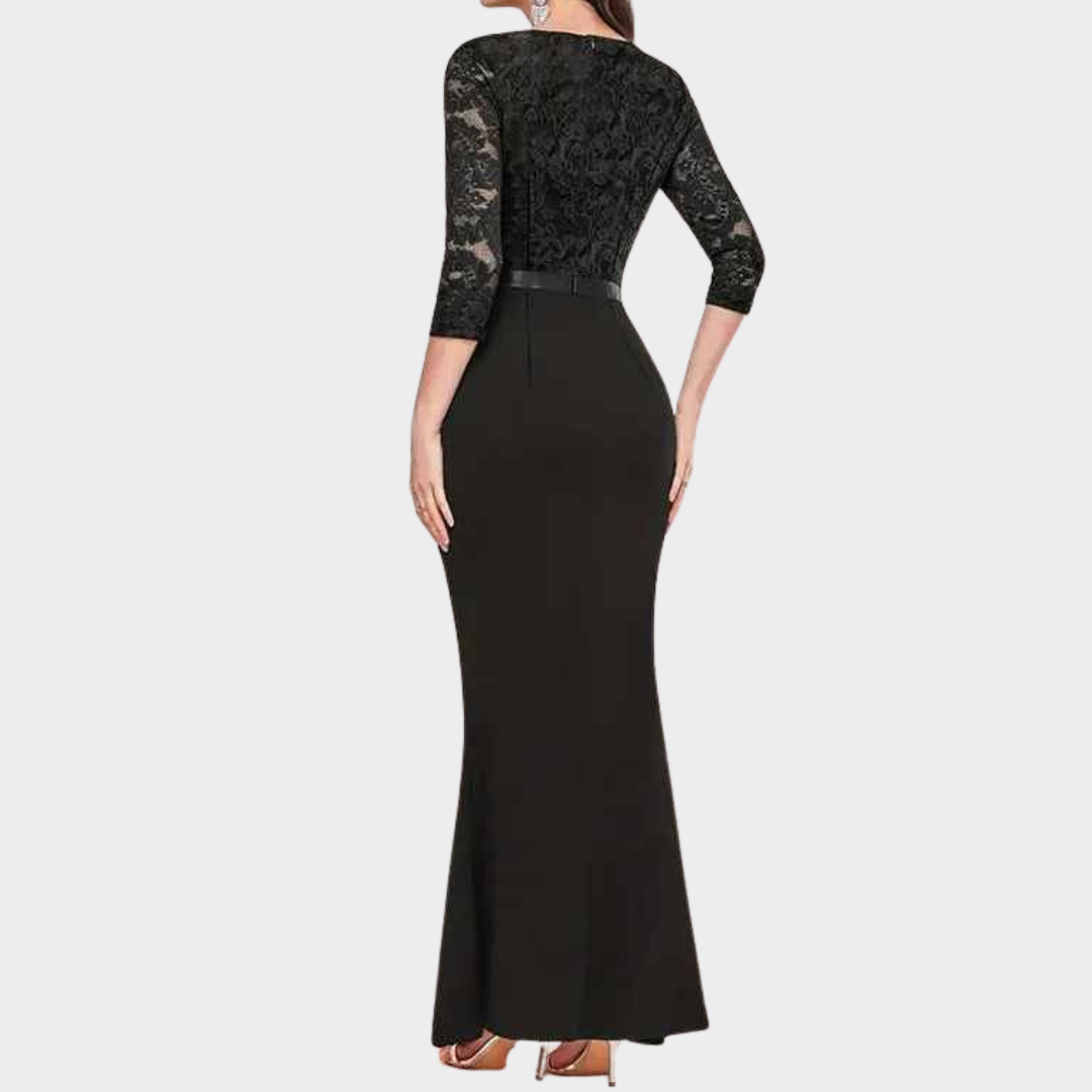 Women's Vintage Floral Lace Ruffle Dress – High Waist Split Formal Evening Gown with Half Sleeves – Multiple Colours