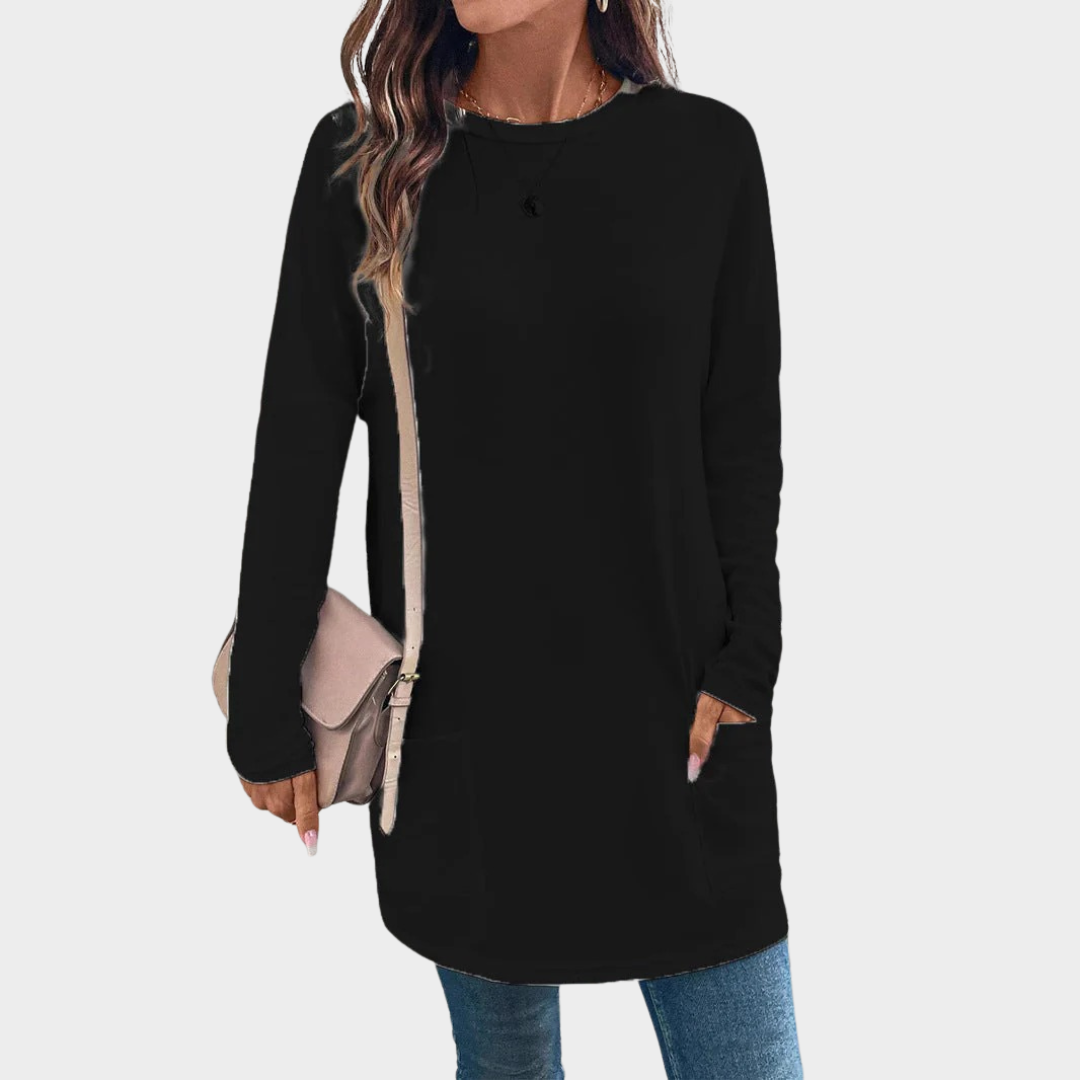 Women’s Sweatshirt – Relaxed Fit Cotton Feel Top with Round Neck, Long Sleeves and Hip Pockets – Multiple Colours