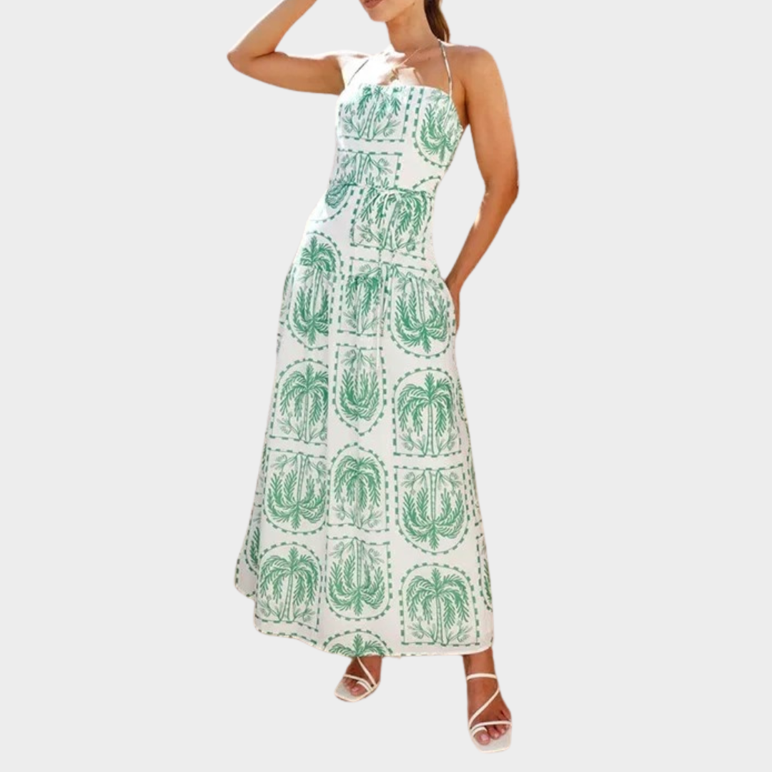 Women’s Floral Halter Neck Maxi Dress – Elegant Flowing Lined Dress – Lightweight Fabric – Multiple Colours