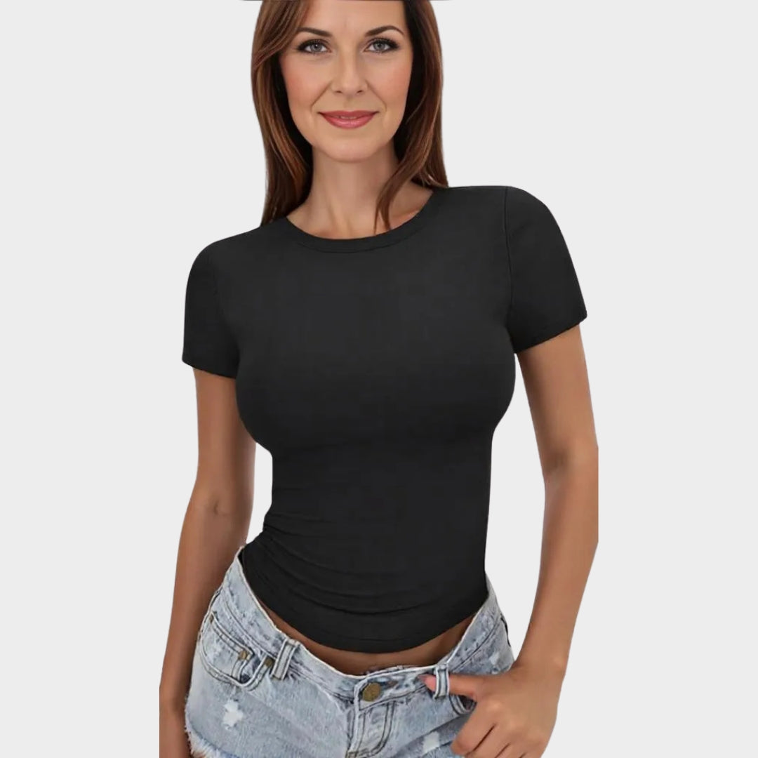 Women's Crop T-Shirt - Short Sleeve - Casual & Workout Tee - Soft & Stretchy - Multiple Colours