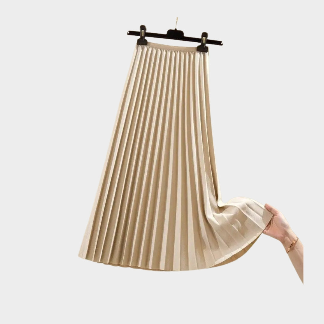 Women’s High Waist Pleated A-Line Skirt - Versatile Swing Skirt, Mid-Length, Black, Beige, Dark Brown