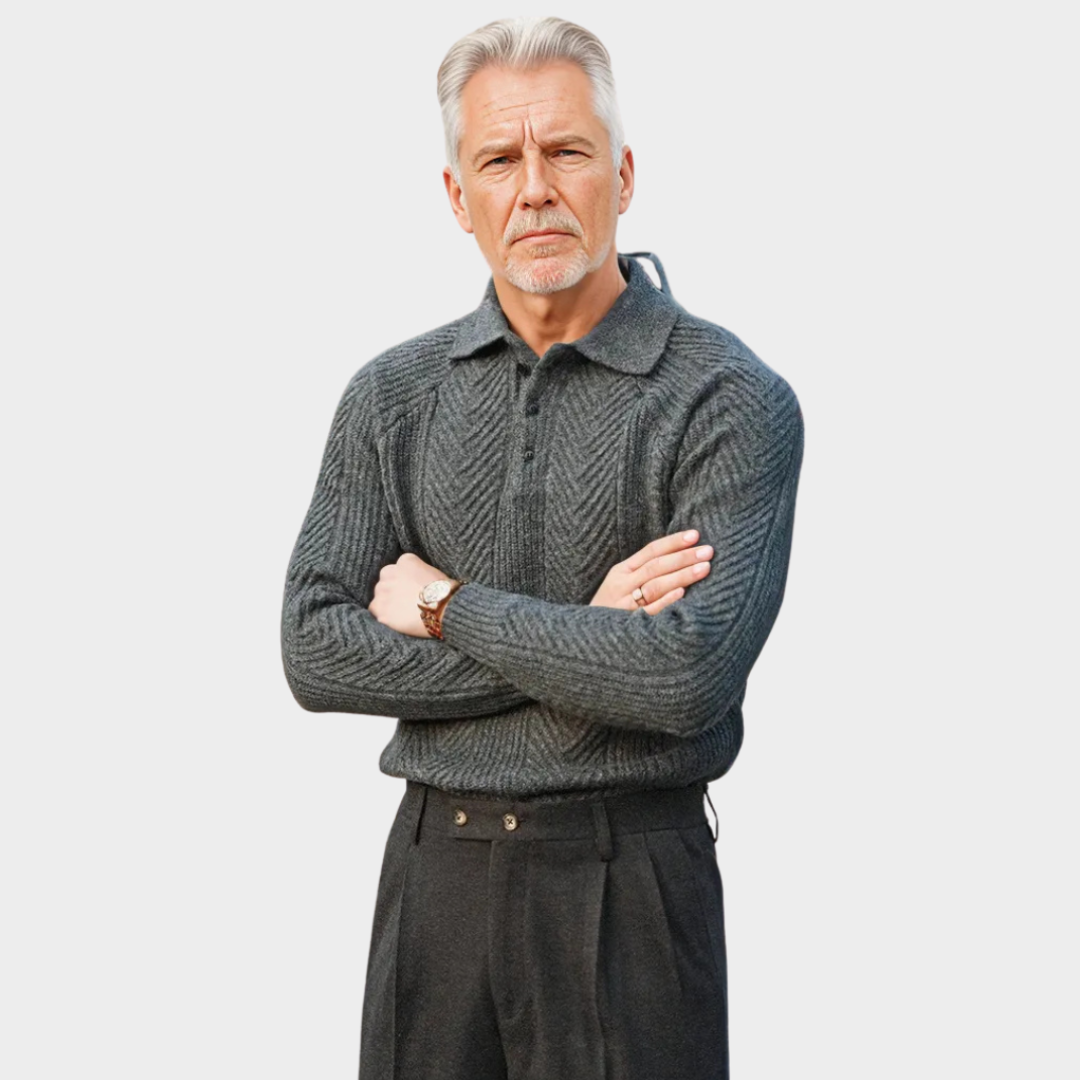 Men’s Thick Knitted Sweater – Slim Fit Shawl Collar Pullover, Warm Fall & Winter Wear, Beige & Grey