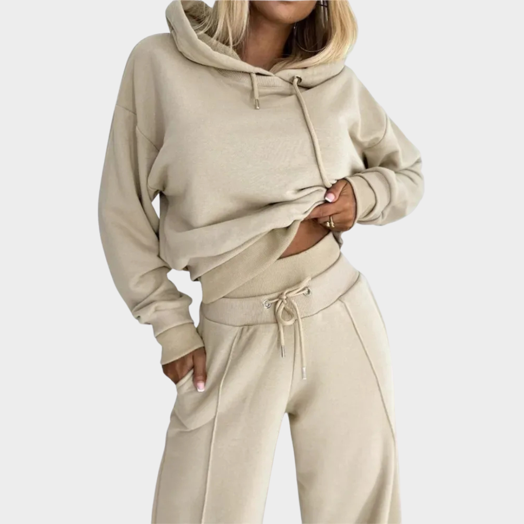 Women's Hooded Sweatshirt Two Piece Set – Solid Colour Casual Jogging Suit with Pants – Comfortable Relaxed Fit – Multiple Colours