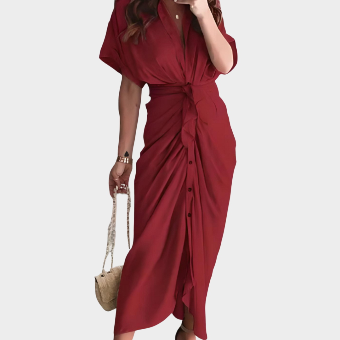 Women’s Printed Long Dress – Short Sleeve – High Waist – Elegant Fit – Soft Lightweight Fabric – Multiple Colours