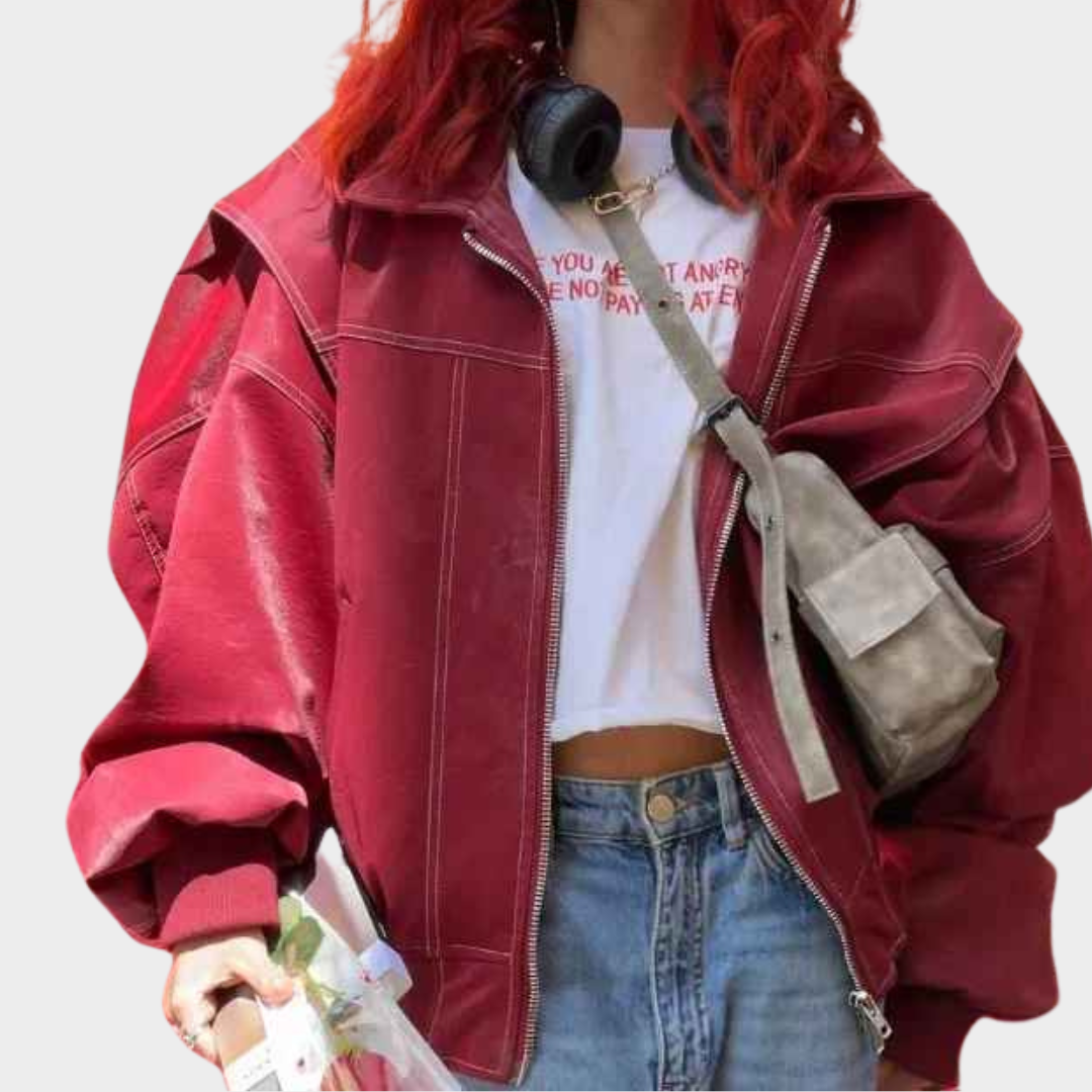 Women's Leather Jacket - Zipper Lapel Cropped Coat - Casual Long Sleeve - Stylish Outerwear - Multiple Colours