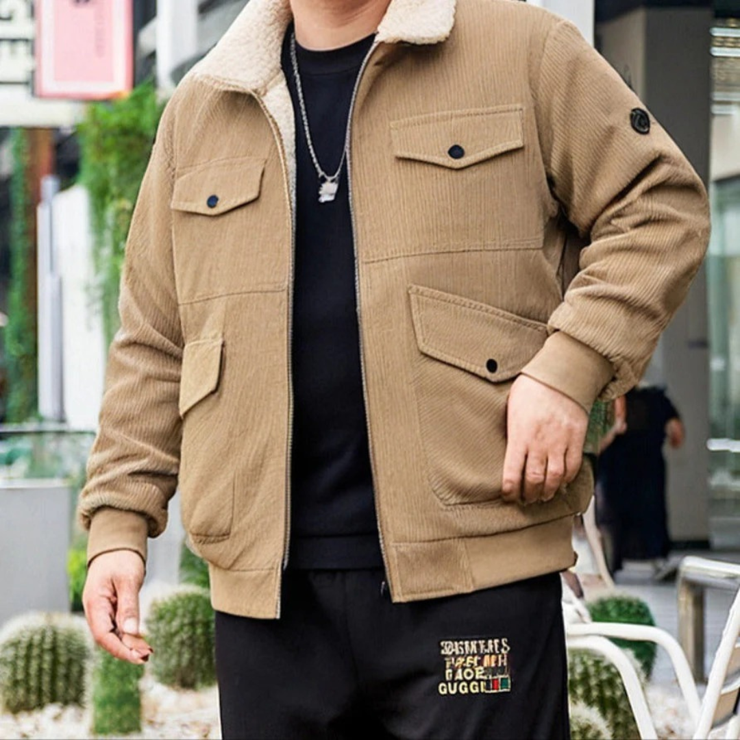 Men’s Corduroy Down Jacket – Fleece Lined Loose Fit Parka Coat with Multiple Pockets – Multiple Colours
