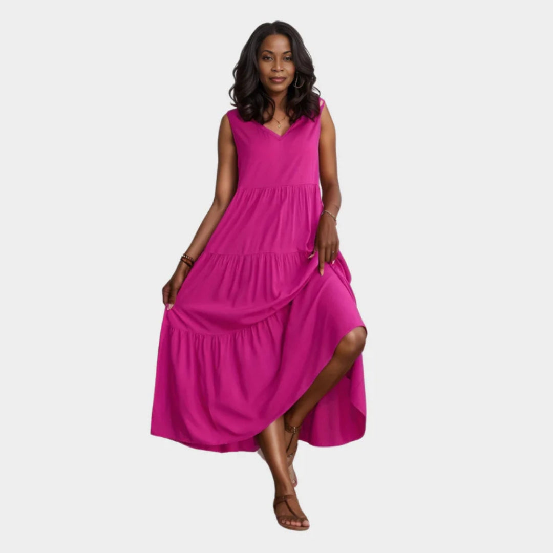 Women's Long Beach Dress V-Neck Relaxed Fit Multiple Colors - Casual Summer Vacation Dress