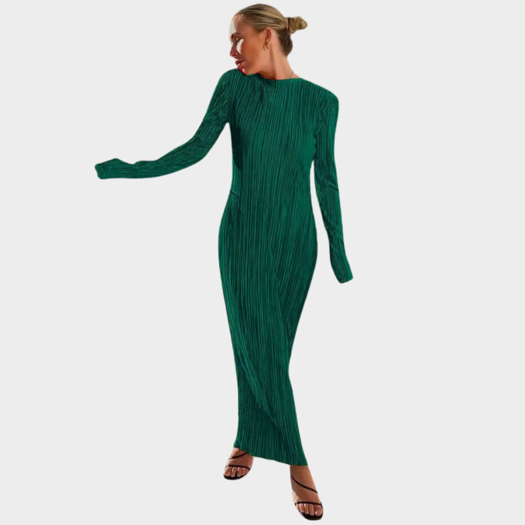 Women's Ribbed Bodycon Maxi Dress – Elegant Long Sleeve – O Neck – Stretch Fit – Multiple Colours