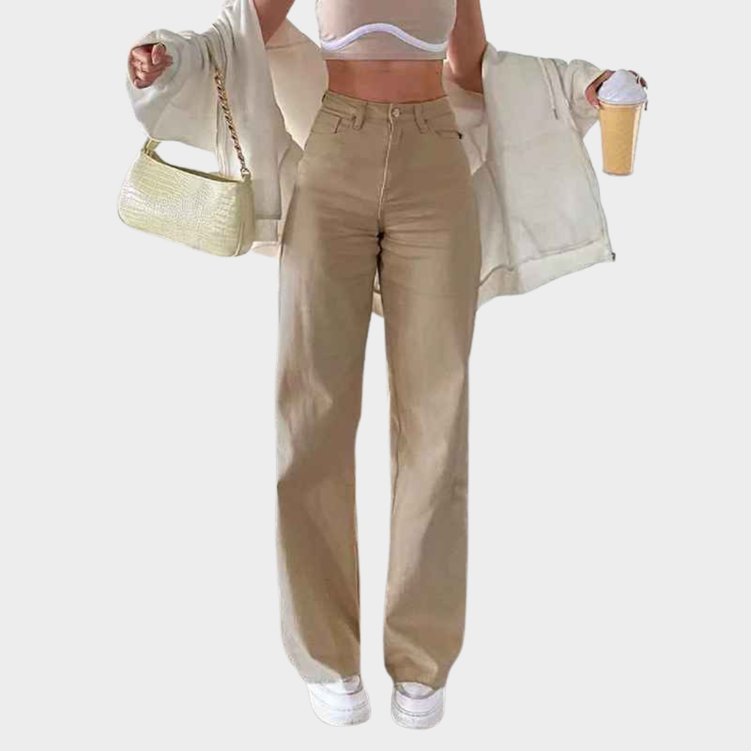 Women's High-Waist Straight-Leg Jeans - Loose Fit Casual Denim Trousers - Zipper Pockets - Multiple Colours