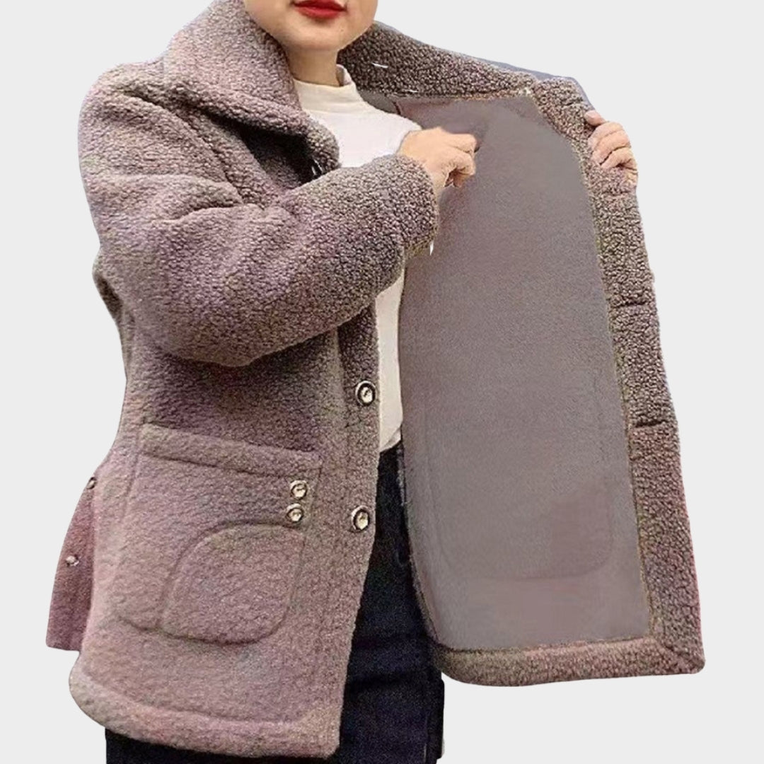Women’s Lamb Fleece Coat - Warm Cotton Lapel Collar Jacket, Outdoor Wear for Cold Weather, Red, White, and More
