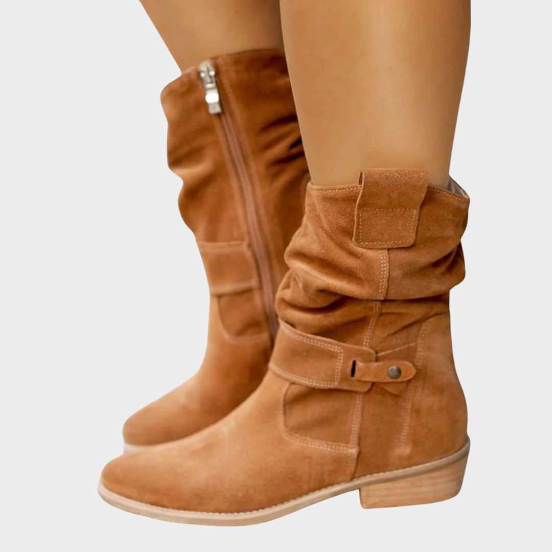 Women's Suede Ankle Boots – Retro Mid-Calf Design – Soft Rubber Sole – Comfortable Fit – Multiple Colours