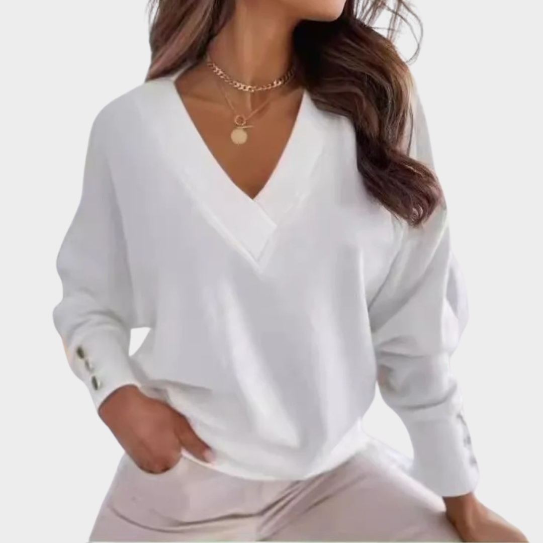 Women’s V-Neck Pullover Sweater – Loose Fit Knit Jumper – Warm Soft Casual Top – Multiple Colours