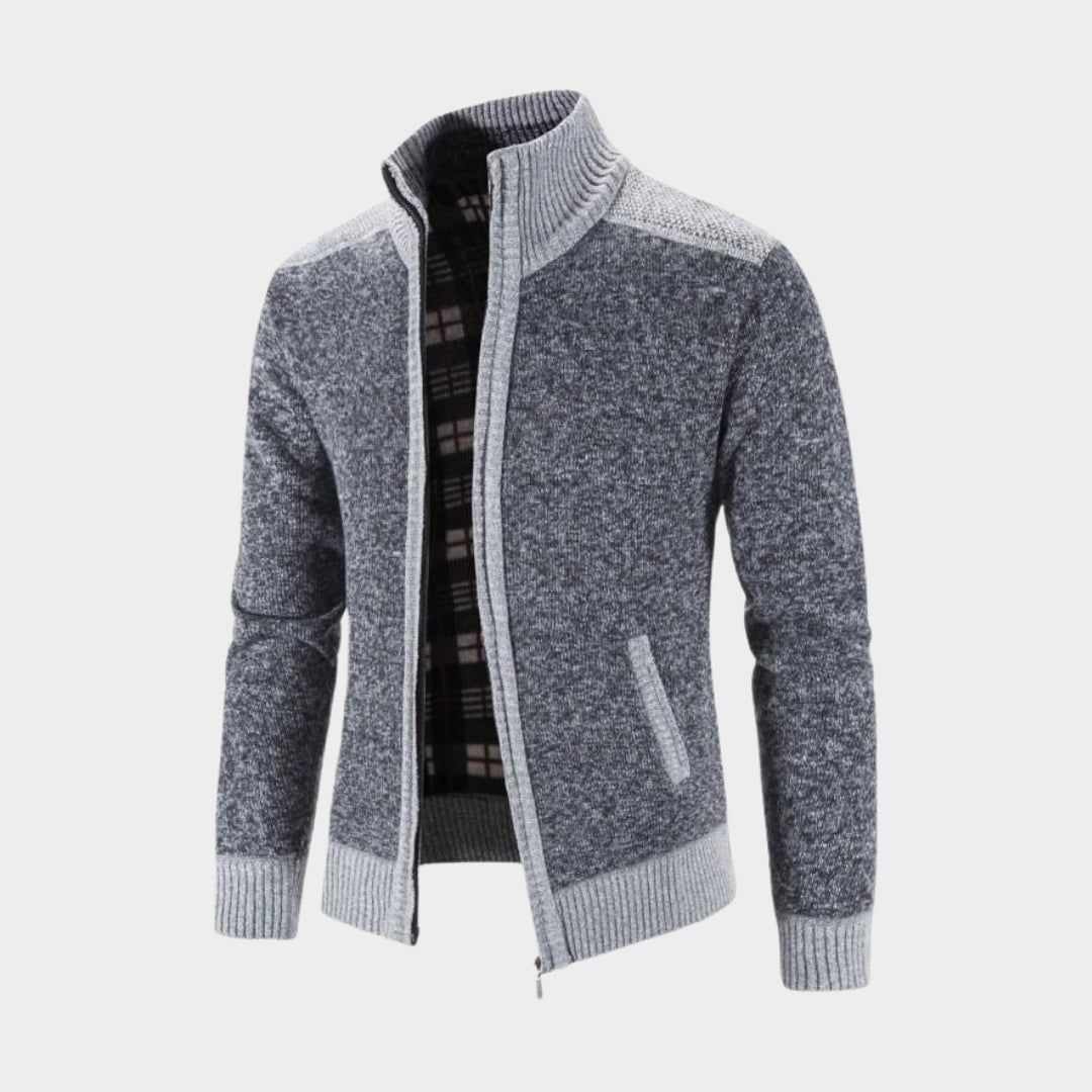 New Winter Men's Patchwork Coat - Knitted Cardigan, Long Sleeve, Slim Fit, Warm Zipper Outerwear, Blue, Coffee, Grey, Dark Grey