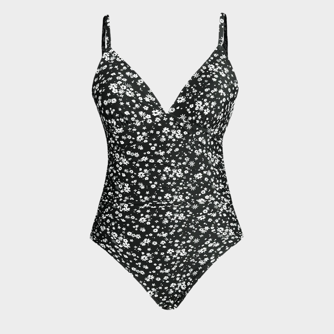 Women One-Piece Swimsuit – Deep V-Neck Shirred Fit with Removable Bra – Monokini Style Swimwear – Multiple Colours