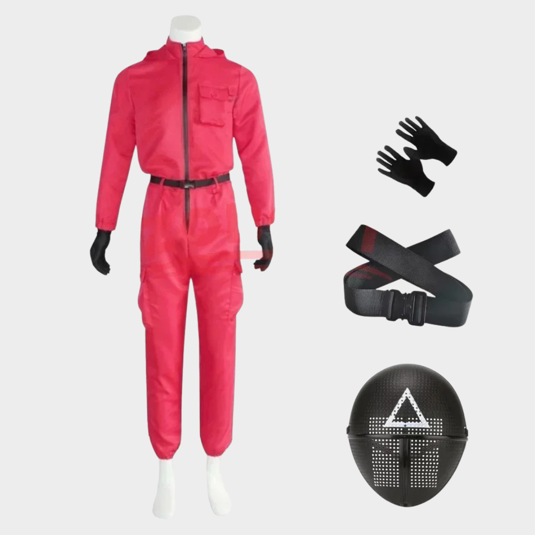 Squid Game Guard Halloween Costume – Unisex Cosplay Jumpsuit with Mask Options for Adults & Teens – Hooded Overall Outfit – Multiple Colours