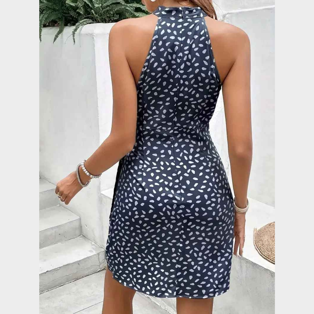Women Sleeveless Mini Dress – Polka Dot Print with Lace-Up Detail Lightweight Fabric – Multiple Colours