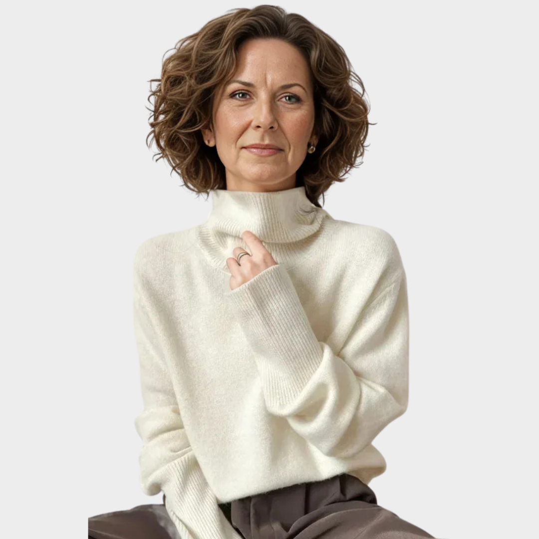 Women's Loose Cashmere Sweater – High Neck, Long Sleeves, Winter Knitwear
