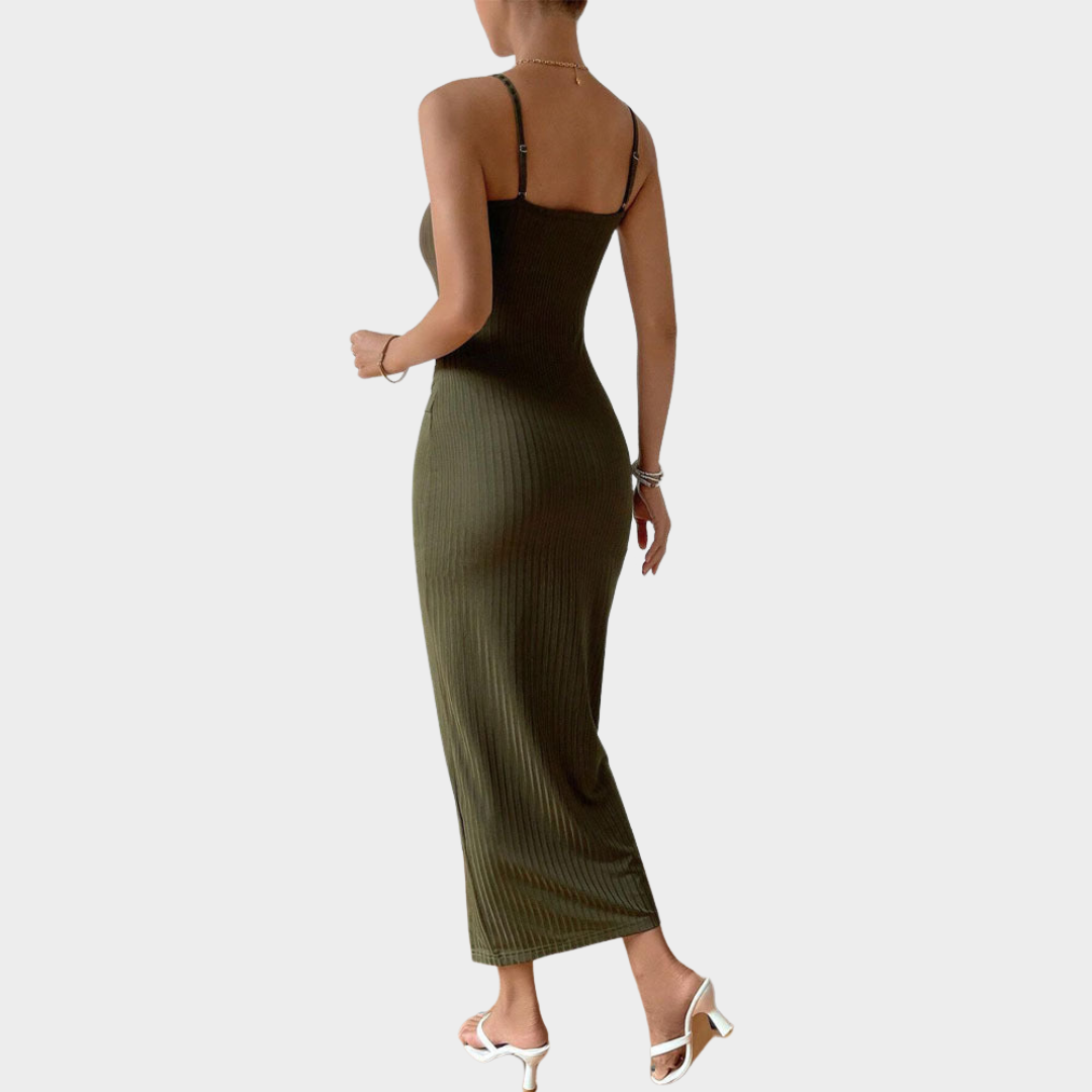 Women's Short Bodycon Dress – Cross Split – Evening Party Wear – Army Green