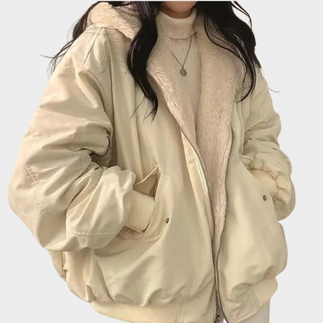 Women’s Oversized Hooded Double-Sided Jacket - Winter Warm Thickened Cashmere Coat - Fluffy Outerwear - Blue, Beige, Black