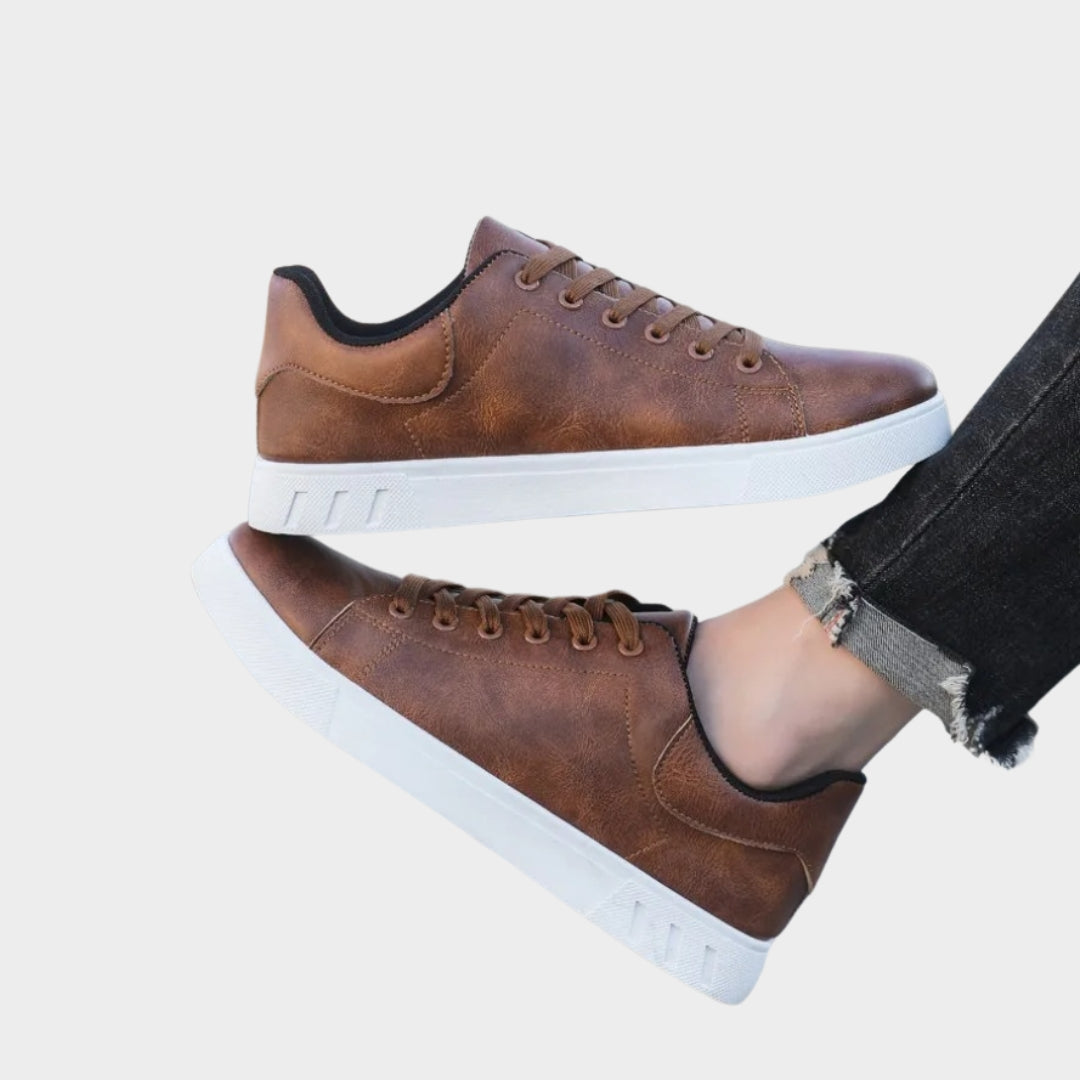 Men's Casual Leather Sneakers – Slip-On Flats – Classic Lace-Up – Brown & Black