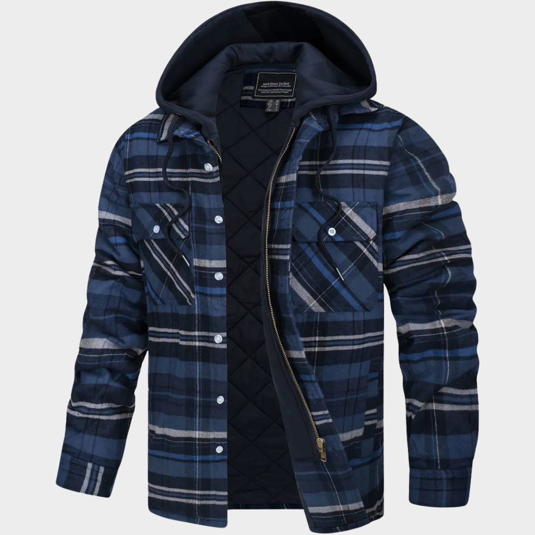 Men’s Flannel Shirt Jacket – Quilted Lined Button-Up Hoodie – Long Sleeve Thick Cotton Outerwear – Relaxed Fit – Multiple Colours