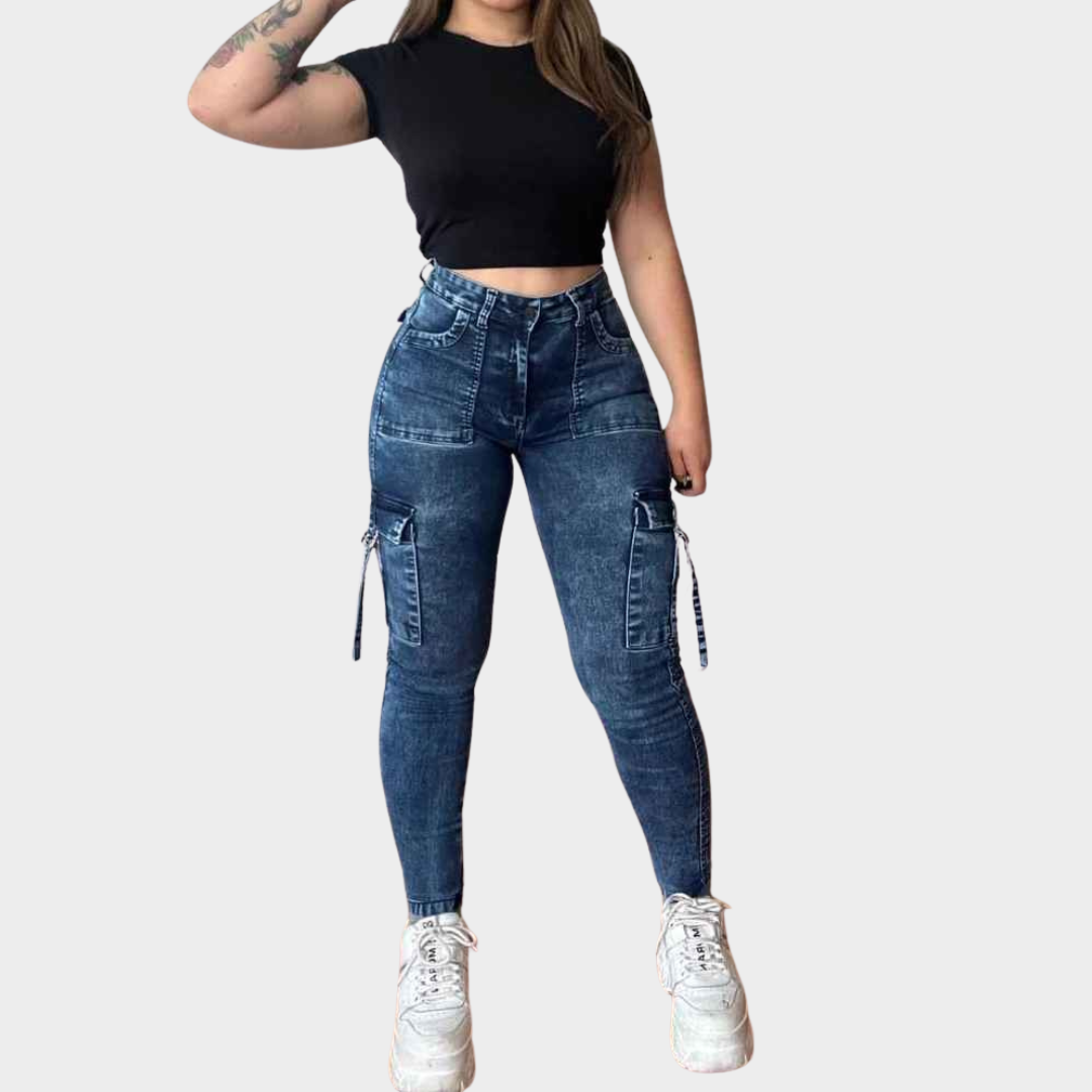 Women's High-Waist Skinny Jeans - Retro Y2K Denim - Slim Fit Cargo Pants - Vintage Streetwear - Multiple Colours